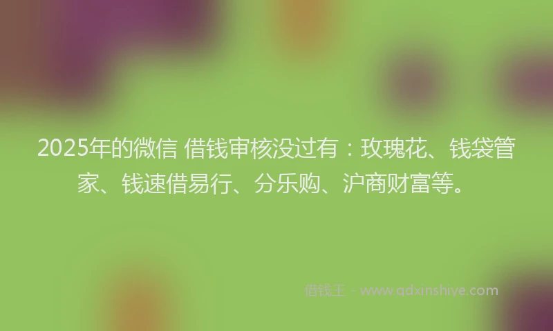 2025年的微信 借钱审核没过有：玫瑰花、钱袋管家、钱速借易行、分乐购、沪商财富等。