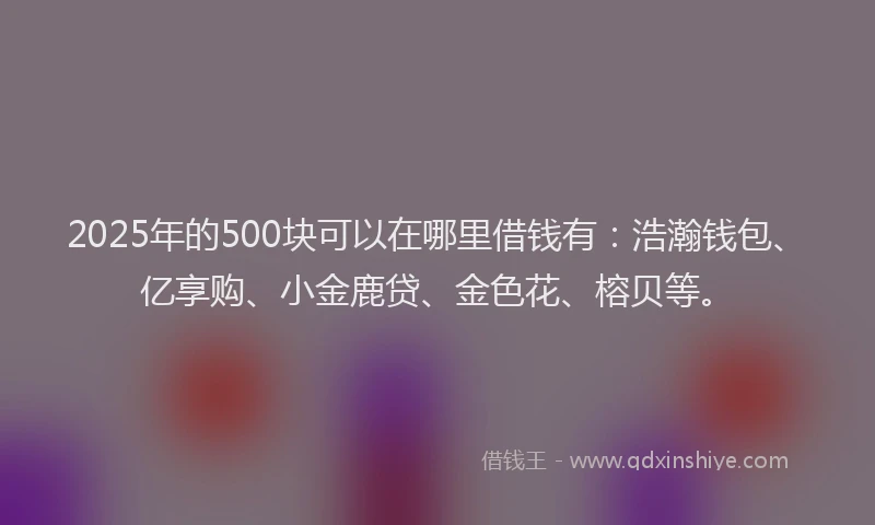 2025年的500块可以在哪里借钱有：浩瀚钱包、亿享购、小金鹿贷、金色花、榕贝等。