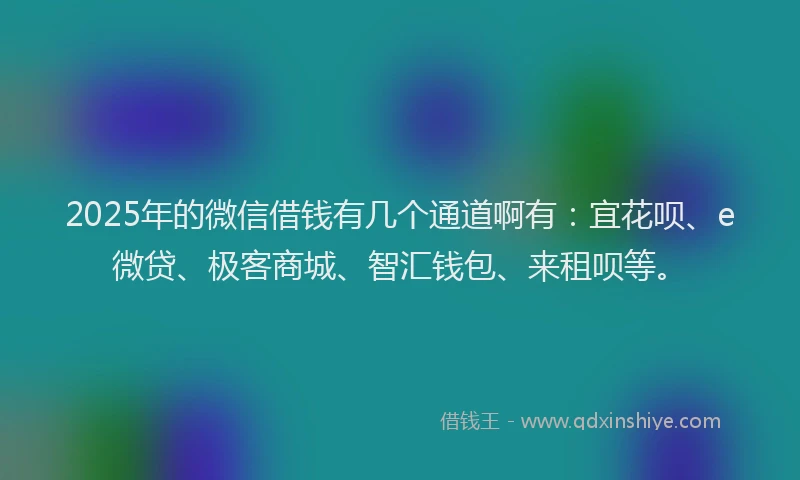 2025年的微信借钱有几个通道啊有：宜花呗、e微贷、极客商城、智汇钱包、来租呗等。