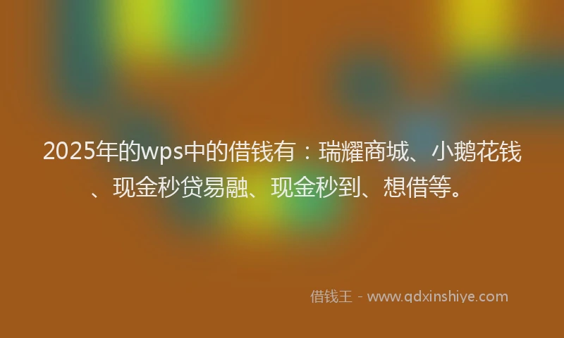 2025年的wps中的借钱有：瑞耀商城、小鹅花钱、现金秒贷易融、现金秒到、想借等。
