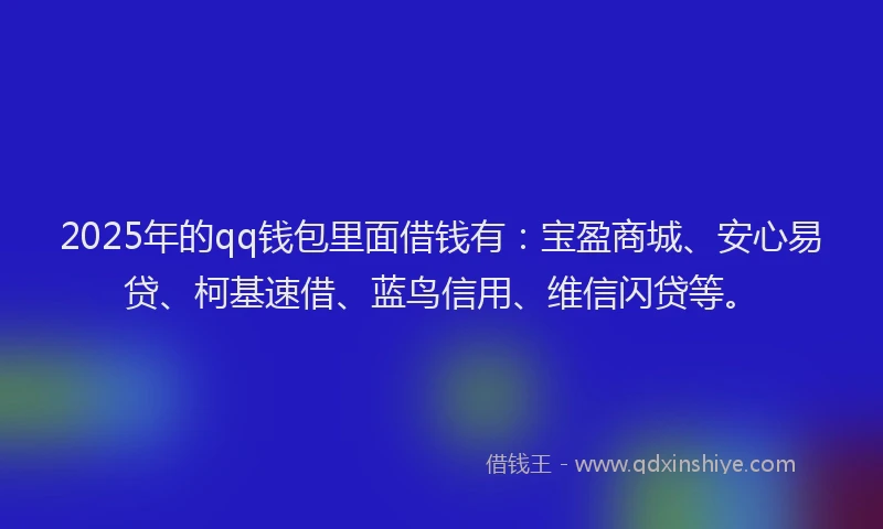 2025年的qq钱包里面借钱有：宝盈商城、安心易贷、柯基速借、蓝鸟信用、维信闪贷等。