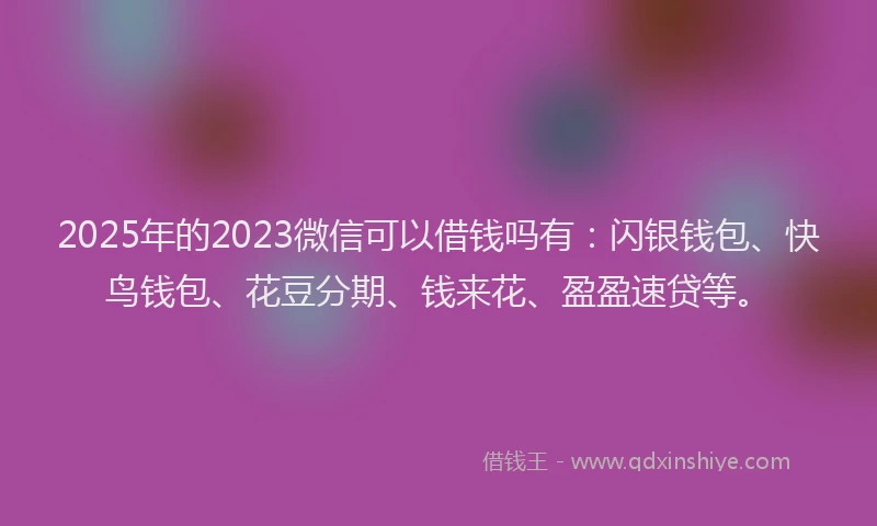 2025年的2023微信可以借钱吗有：闪银钱包、快鸟钱包、花豆分期、钱来花、盈盈速贷等。