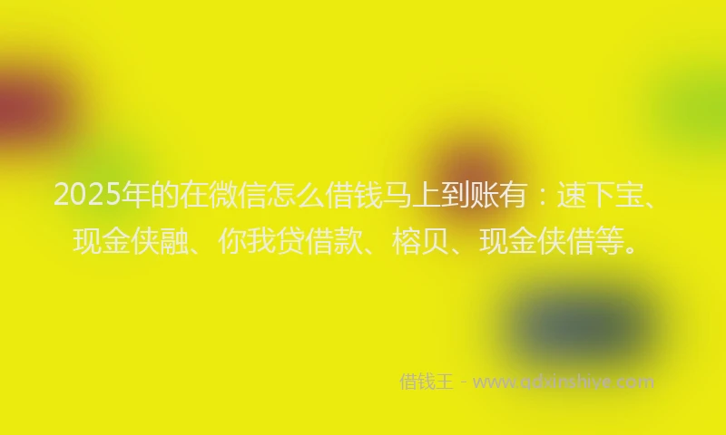 2025年的在微信怎么借钱马上到账有：速下宝、现金侠融、你我贷借款、榕贝、现金侠借等。