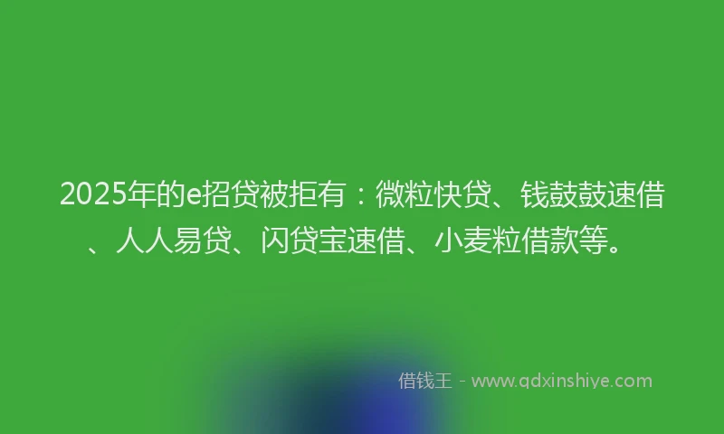 2025年的e招贷被拒有：微粒快贷、钱鼓鼓速借、人人易贷、闪贷宝速借、小麦粒借款等。