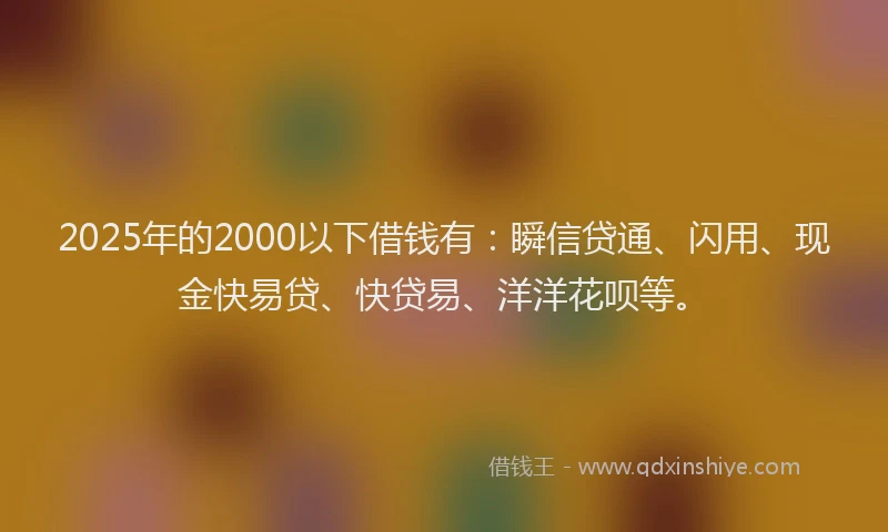2025年的2000以下借钱有：瞬信贷通、闪用、现金快易贷、快贷易、洋洋花呗等。