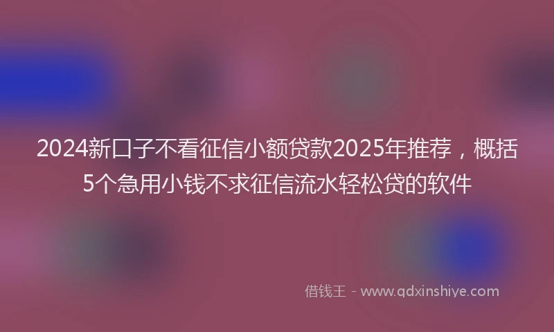 2024新口子不看征信小额贷款2025年推荐，概括5个急用小钱不求征信流水轻松贷的软件