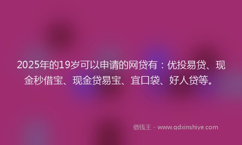 2025年的19岁可以申请的网贷有：优投易贷、现金秒借宝、现金贷易宝、宜口袋、好人贷等。