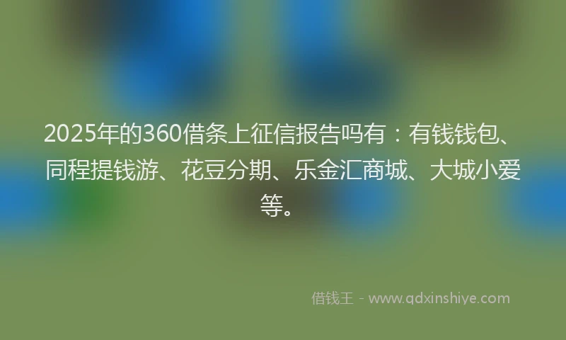 2025年的360借条上征信报告吗有：有钱钱包、同程提钱游、花豆分期、乐金汇商城、大城小爱等。