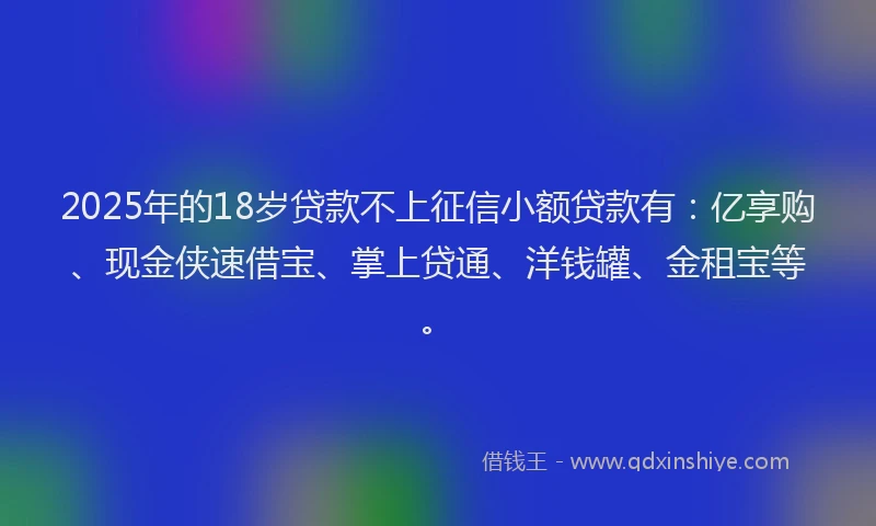 2025年的18岁贷款不上征信小额贷款有：亿享购、现金侠速借宝、掌上贷通、洋钱罐、金租宝等。