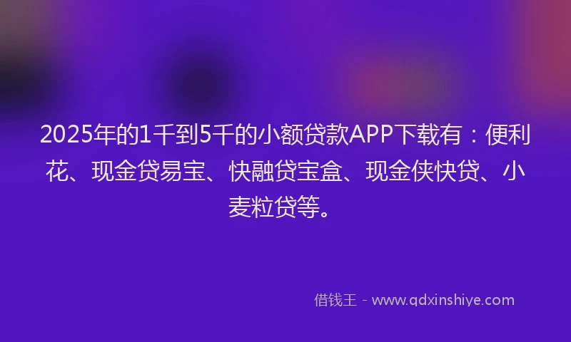 2025年的1千到5千的小额贷款APP下载有：便利花、现金贷易宝、快融贷宝盒、现金侠快贷、小麦粒贷等。