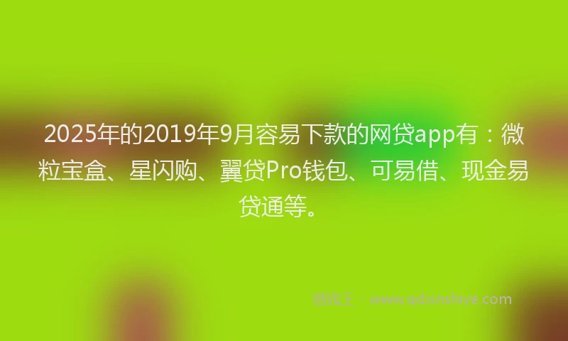 2025年的2019年9月容易下款的网贷app有：微粒宝盒、星闪购、翼贷Pro钱包、可易借、现金易贷通等。
