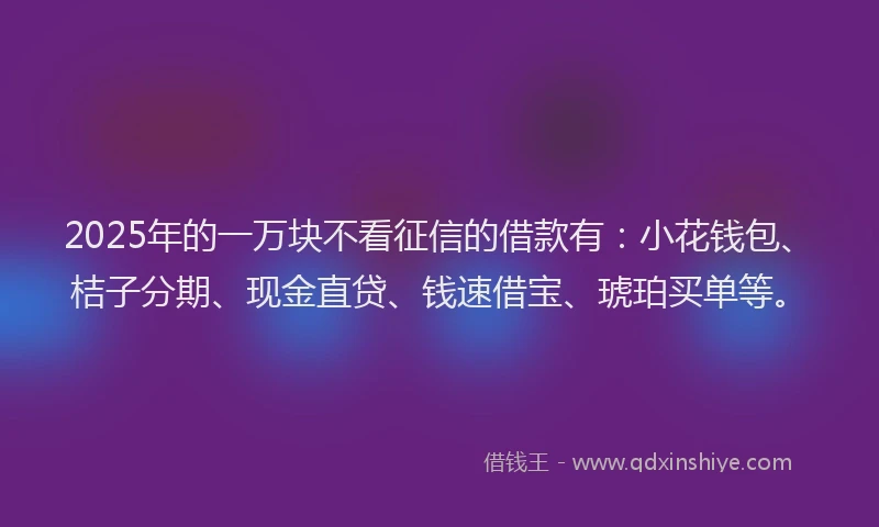 2025年的一万块不看征信的借款有：小花钱包、桔子分期、现金直贷、钱速借宝、琥珀买单等。