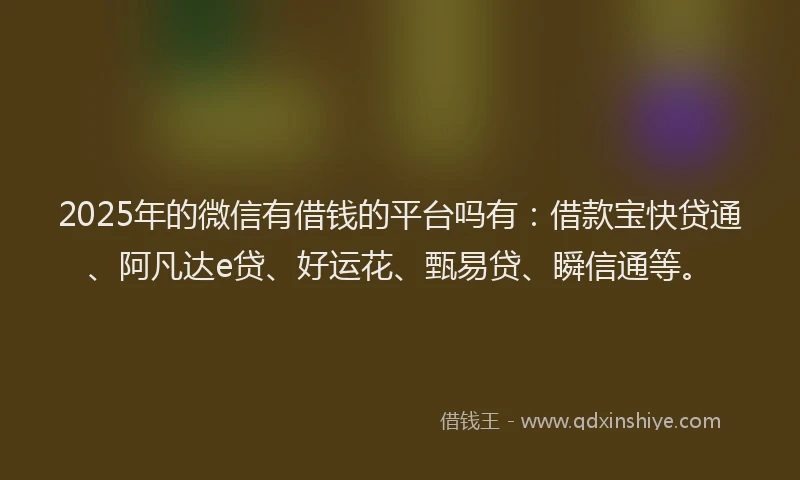 2025年的微信有借钱的平台吗有：借款宝快贷通、阿凡达e贷、好运花、甄易贷、瞬信通等。
