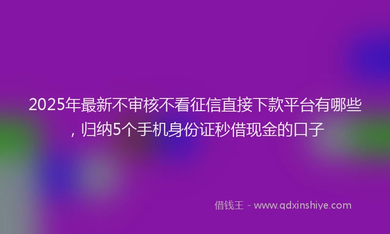 2025年最新不审核不看征信直接下款平台有哪些，归纳5个手机身份证秒借现金的口子