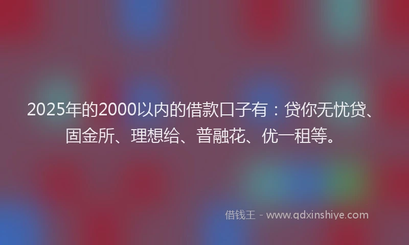 2025年的2000以内的借款口子有：贷你无忧贷、固金所、理想给、普融花、优一租等。