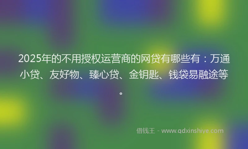 2025年的不用授权运营商的网贷有哪些有：万通小贷、友好物、臻心贷、金钥匙、钱袋易融途等。