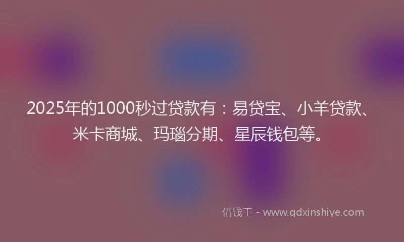 2025年的1000秒过贷款有：易贷宝、小羊贷款、米卡商城、玛瑙分期、星辰钱包等。