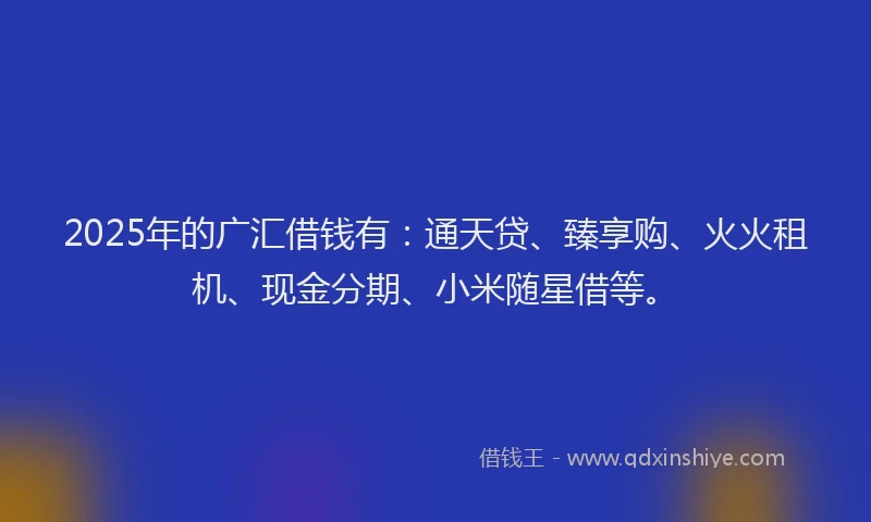 2025年的广汇借钱有：通天贷、臻享购、火火租机、现金分期、小米随星借等。