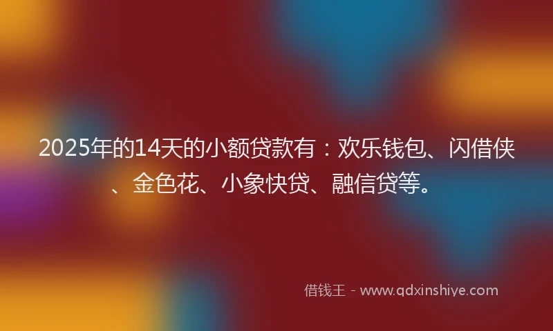 2025年的14天的小额贷款有：欢乐钱包、闪借侠、金色花、小象快贷、融信贷等。