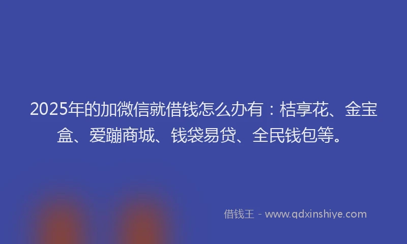 2025年的加微信就借钱怎么办有：桔享花、金宝盒、爱蹦商城、钱袋易贷、全民钱包等。