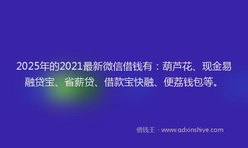 2025年的2021最新微信借钱有:葫芦花、现金易融贷宝、省薪贷、借款宝快融、便荔钱包等。