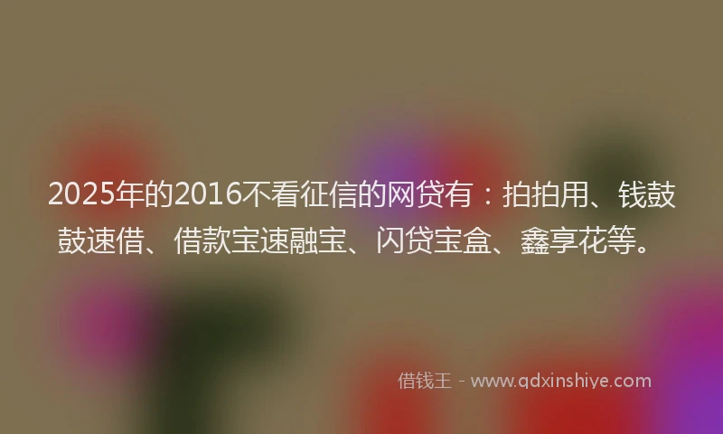 2025年的2016不看征信的网贷有：拍拍用、钱鼓鼓速借、借款宝速融宝、闪贷宝盒、鑫享花等。
