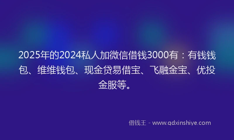 2025年的2024私人加微信借钱3000有：有钱钱包、维维钱包、现金贷易借宝、飞融金宝、优投金服等。