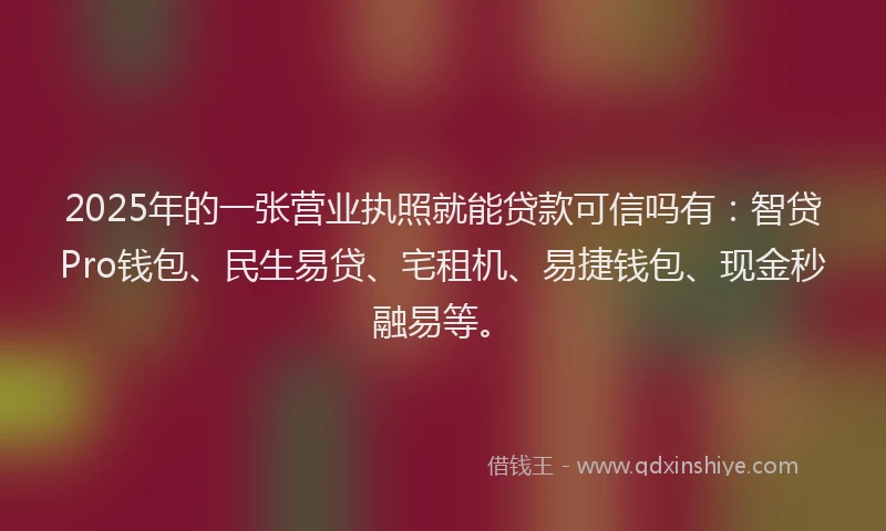 2025年的一张营业执照就能贷款可信吗有：智贷Pro钱包、民生易贷、宅租机、易捷钱包、现金秒融易等。