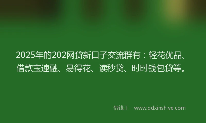 2025年的202网贷新口子交流群有：轻花优品、借款宝速融、易得花、读秒贷、时时钱包贷等。