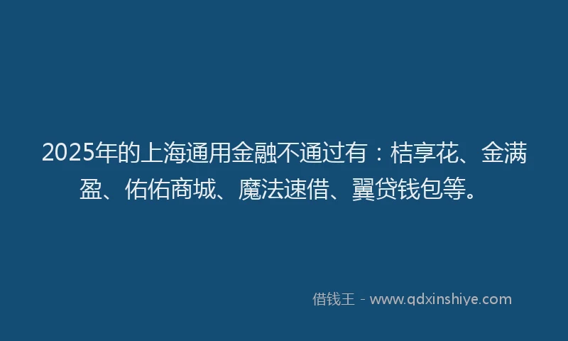 2025年的上海通用金融不通过有：桔享花、金满盈、佑佑商城、魔法速借、翼贷钱包等。