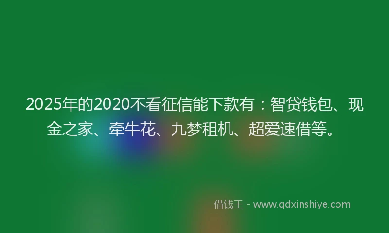 2025年的2020不看征信能下款有：智贷钱包、现金之家、牵牛花、九梦租机、超爱速借等。