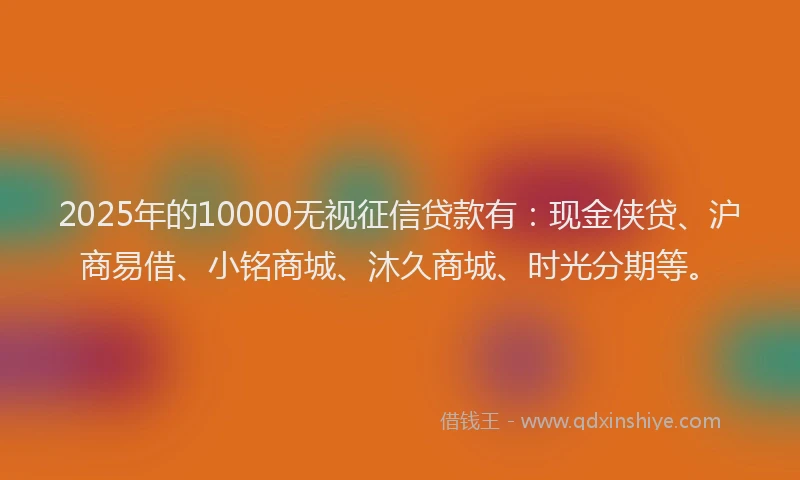 2025年的10000无视征信贷款有：现金侠贷、沪商易借、小铭商城、沐久商城、时光分期等。