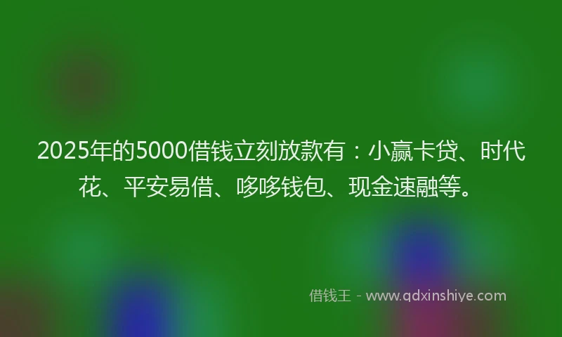 2025年的5000借钱立刻放款有：小赢卡贷、时代花、平安易借、哆哆钱包、现金速融等。