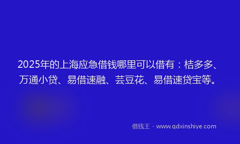2025年的上海应急借钱哪里可以借有：桔多多、万通小贷、易借速融、芸豆花、易借速贷宝等。