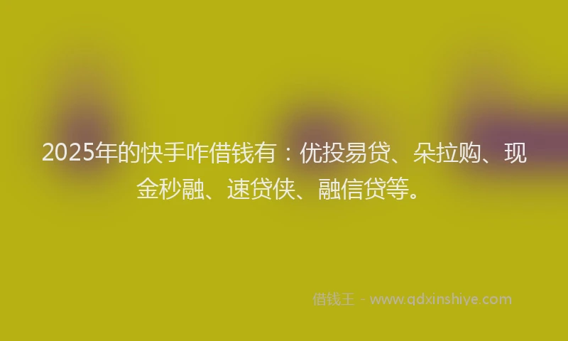 2025年的快手咋借钱有：优投易贷、朵拉购、现金秒融、速贷侠、融信贷等。