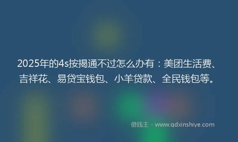 2025年的4s按揭通不过怎么办有：美团生活费、吉祥花、易贷宝钱包、小羊贷款、全民钱包等。