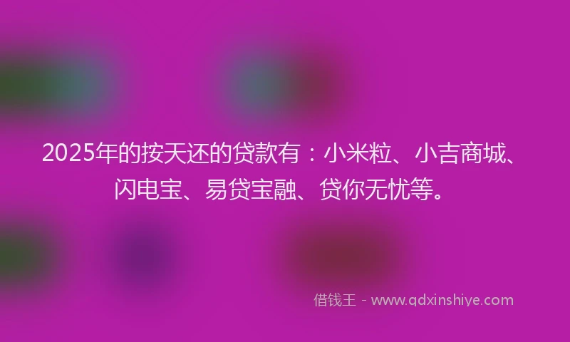 2025年的按天还的贷款有：小米粒、小吉商城、闪电宝、易贷宝融、贷你无忧等。