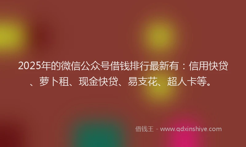 2025年的微信公众号借钱排行最新有：信用快贷、萝卜租、现金快贷、易支花、超人卡等。