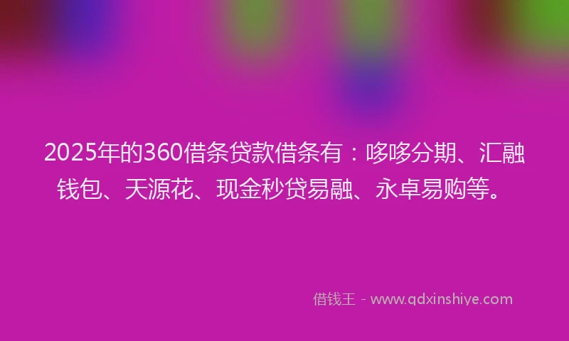 2025年的360借条贷款借条有：哆哆分期、汇融钱包、天源花、现金秒贷易融、永卓易购等。