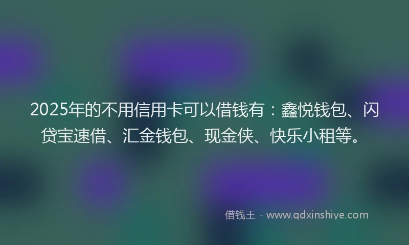 2025年的不用信用卡可以借钱有：鑫悦钱包、闪贷宝速借、汇金钱包、现金侠、快乐小租等。