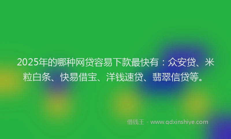 2025年的哪种网贷容易下款最快有：众安贷、米粒白条、快易借宝、洋钱速贷、翡翠信贷等。