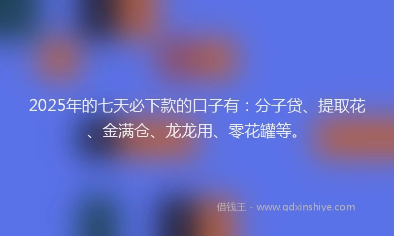 2025年的七天必下款的口子有：分子贷、提取花、金满仓、龙龙用、零花罐等。