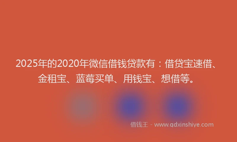 2025年的2020年微信借钱贷款有：借贷宝速借、金租宝、蓝莓买单、用钱宝、想借等。