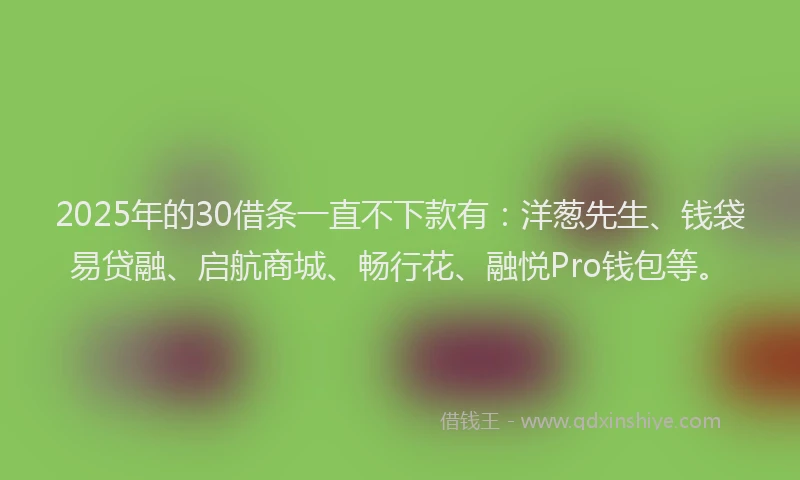 2025年的30借条一直不下款有：洋葱先生、钱袋易贷融、启航商城、畅行花、融悦Pro钱包等。