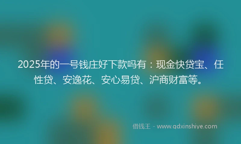 2025年的一号钱庄好下款吗有：现金快贷宝、任性贷、安逸花、安心易贷、沪商财富等。