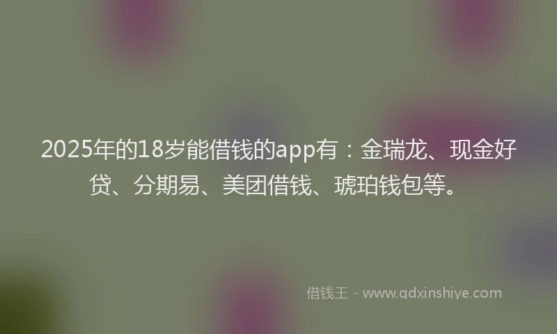 2025年的18岁能借钱的app有：金瑞龙、现金好贷、分期易、美团借钱、琥珀钱包等。