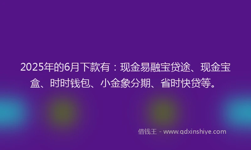 2025年的6月下款有：现金易融宝贷途、现金宝盒、时时钱包、小金象分期、省时快贷等。