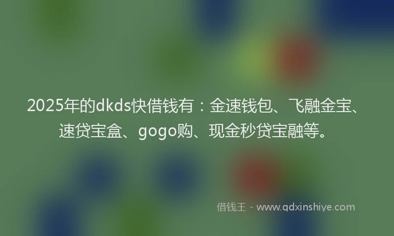 2025年的dkds快借钱有：金速钱包、飞融金宝、速贷宝盒、gogo购、现金秒贷宝融等。