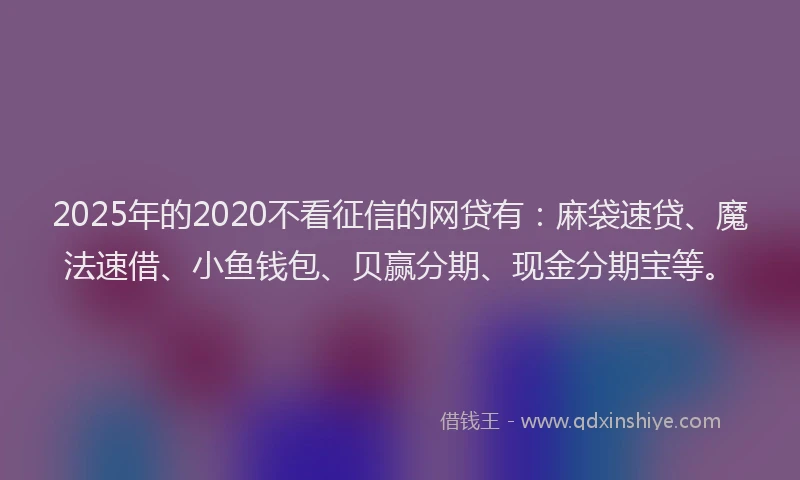 2025年的2020不看征信的网贷有：麻袋速贷、魔法速借、小鱼钱包、贝赢分期、现金分期宝等。