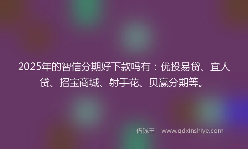 2025年的智信分期好下款吗有：优投易贷、宜人贷、招宝商城、射手花、贝赢分期等。